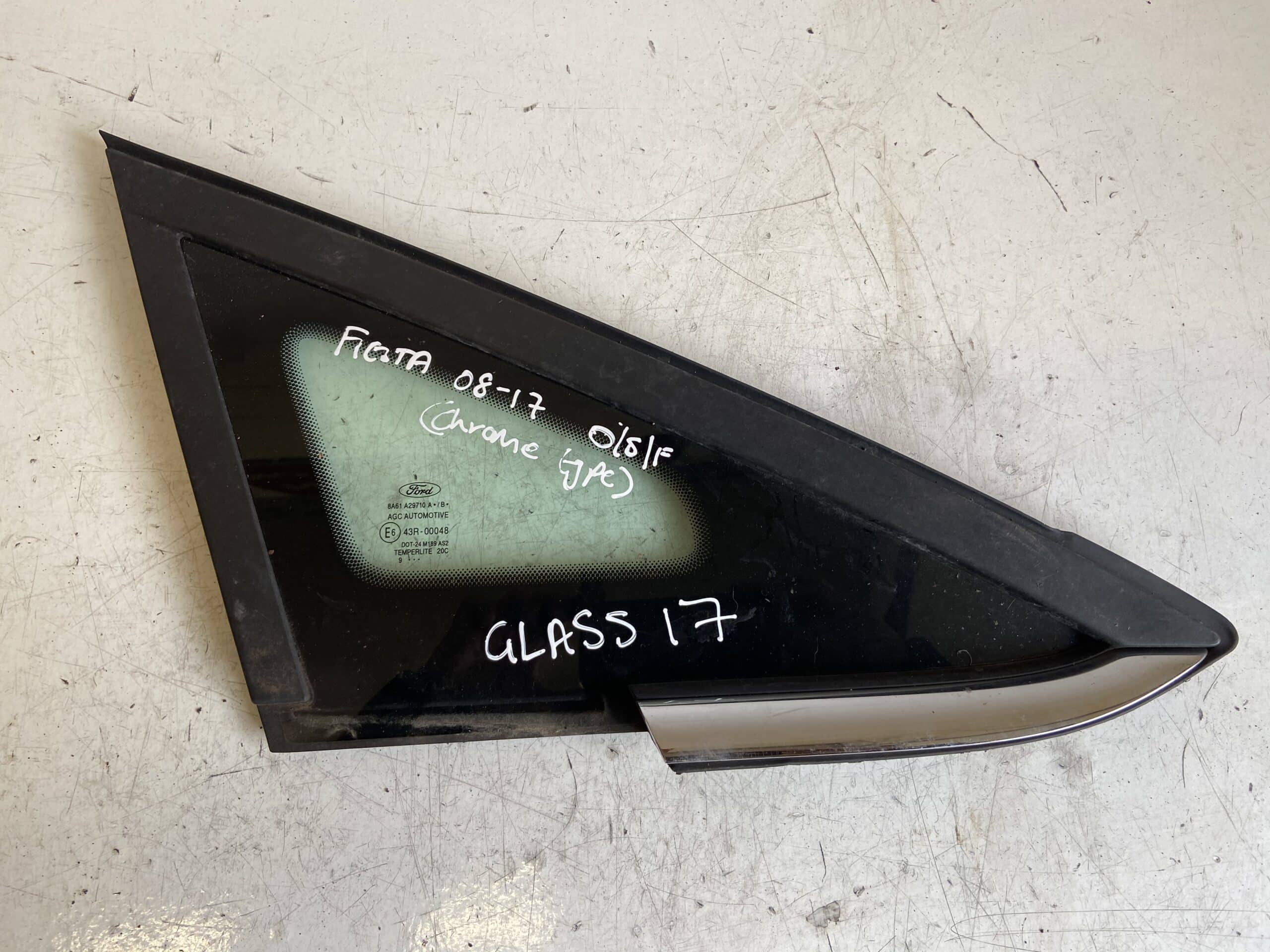 Ford Fiesta 2008-2017 3 / 5 Door Hatchback Off Side Front 1/4 Glass – Chrome Trim Type